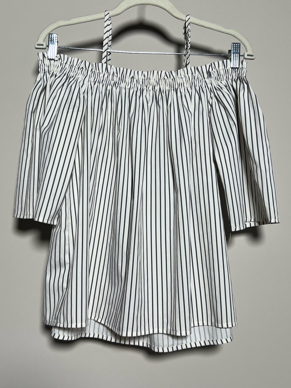 Blue Rain Off-Shoulder Striped Blouse - White/Black